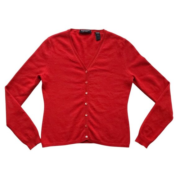 Valerie Stevens Red 2 Ply Cashmere V-Neck Cardigan Size S - Picture 4 of 14